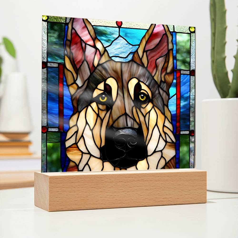 German Shepherd Faux Stained Glass Dog Nightlight - Perfect Gift for Dog Lovers  Bulldog Pug Golden Retriever - Room Decor-[Heartfelt Family Gift]