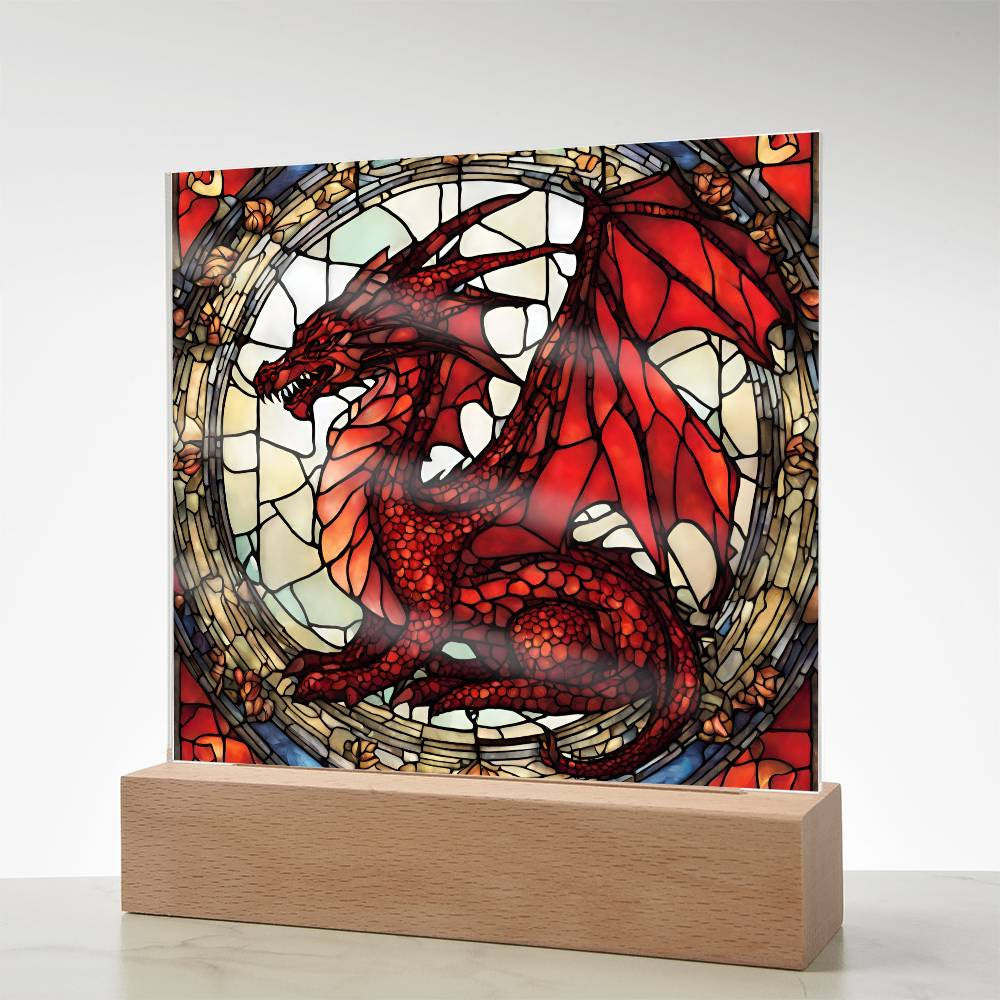 Dragon Faux Stained Glass Plaque - Medieval Nightlight and Fantasty Gift for Dragon Lovers - Gothic Home Decor-[Heartfelt Family Gift]