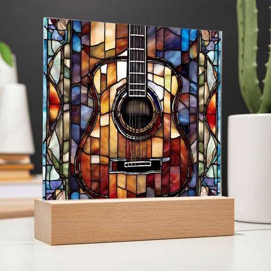 Acrylic Guitar Stained Glass Acrylic Plaque, Guitar Nightlight, Guitar Lover Gift, Guitar Player Gift, Guitar Picture Plaque-[Heartfelt Family Gift]