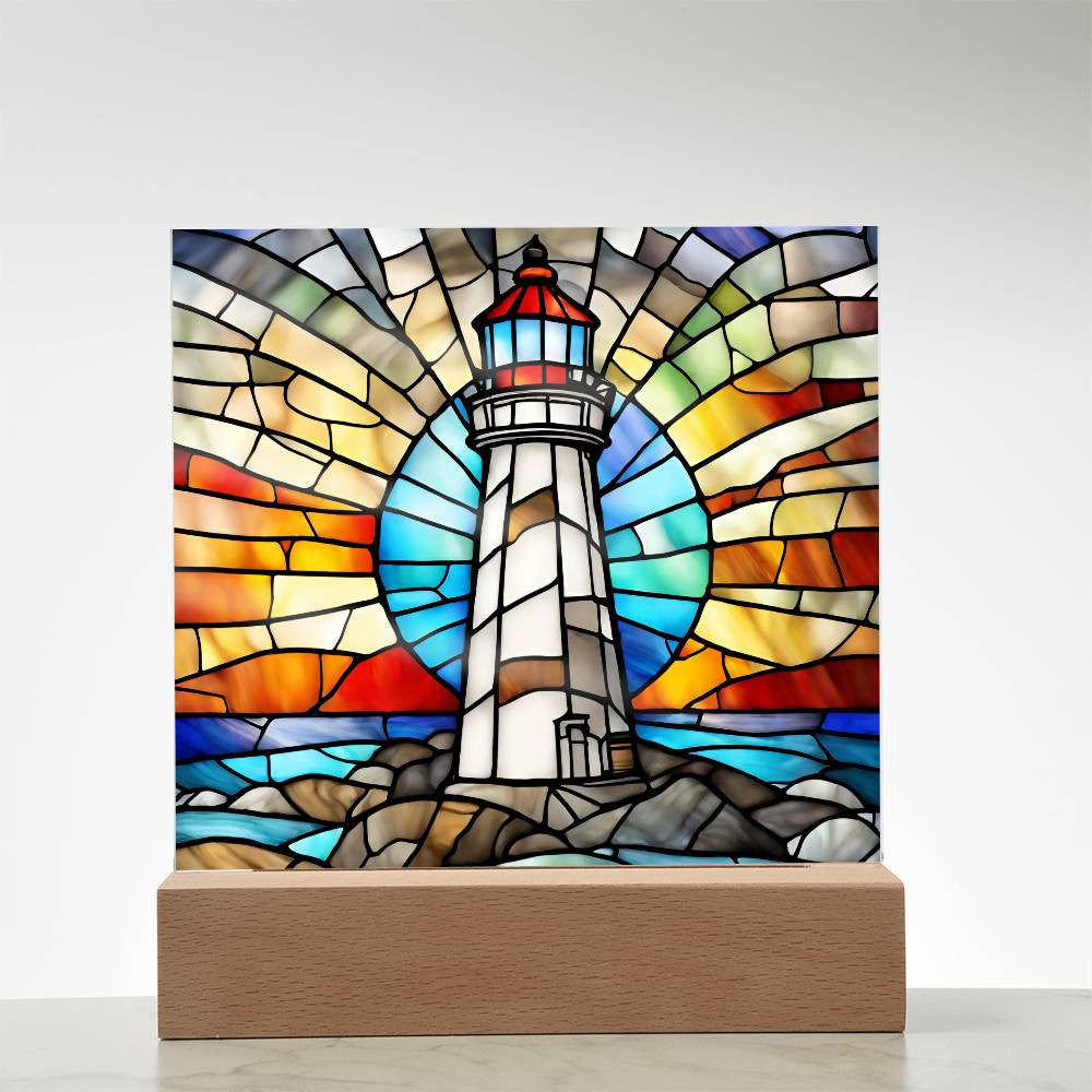 Lighthouse Faux Stained Glass Acrylic Plaque For Beach House Decoration Gift For Birthday Present Home Decor New Home-[Heartfelt Family Gift]