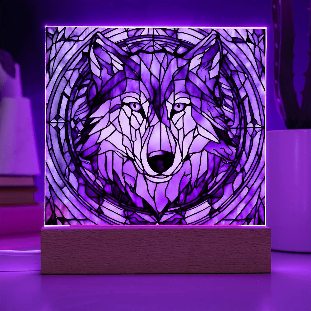 Stained Glass Wolf Acrylic Plaque - Decorative Faux Window Art for Home or Office-[Heartfelt Family Gift]
