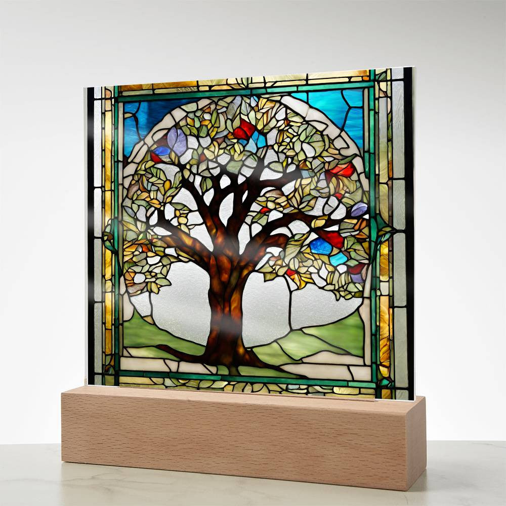 Tree of Life LED Stained Glass Plaque  Sobriety  Recovery Gift  Transplant Survivor  Home Decor Nightlight-[Heartfelt Family Gift]