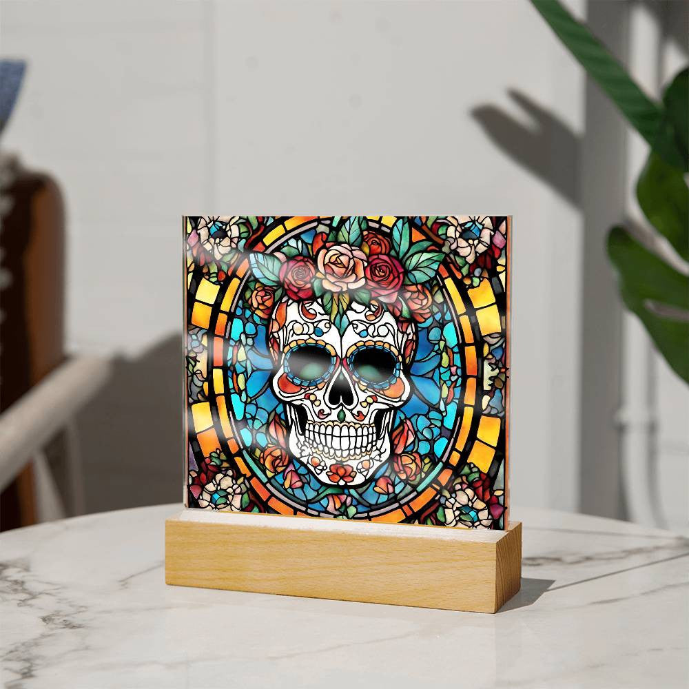 Sugar Skull Acrylic Square Plaque Halloween Decoration-[Heartfelt Family Gift]