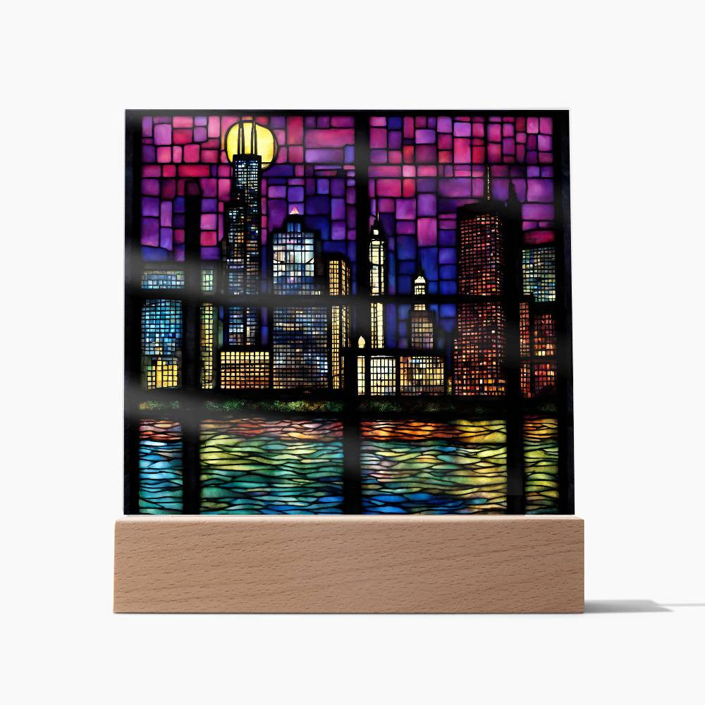 Chicago Skyline Sears Town LED Acrylic Square Plaque-[Heartfelt Family Gift]