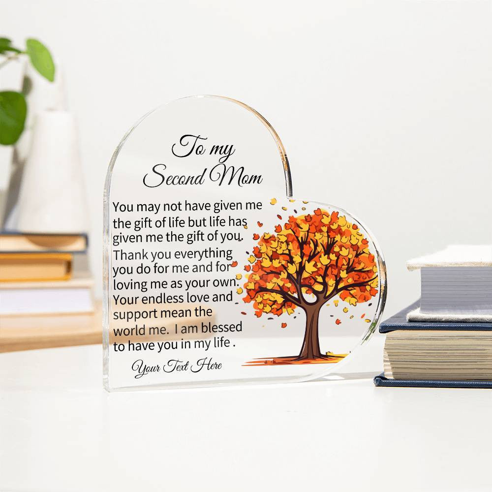 To My Second Mom Acrylic Heart Plaque-[Heartfelt Family Gift]