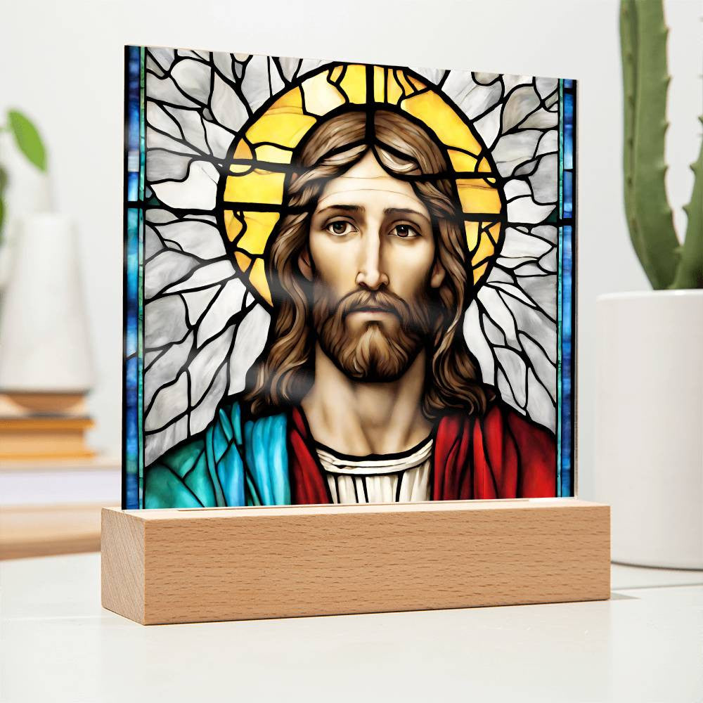 Christian Faith-Inspired Jesus Stained Glass Acrylic Plaque Night Light for Religious Home Decor and Gift-[Heartfelt Family Gift]