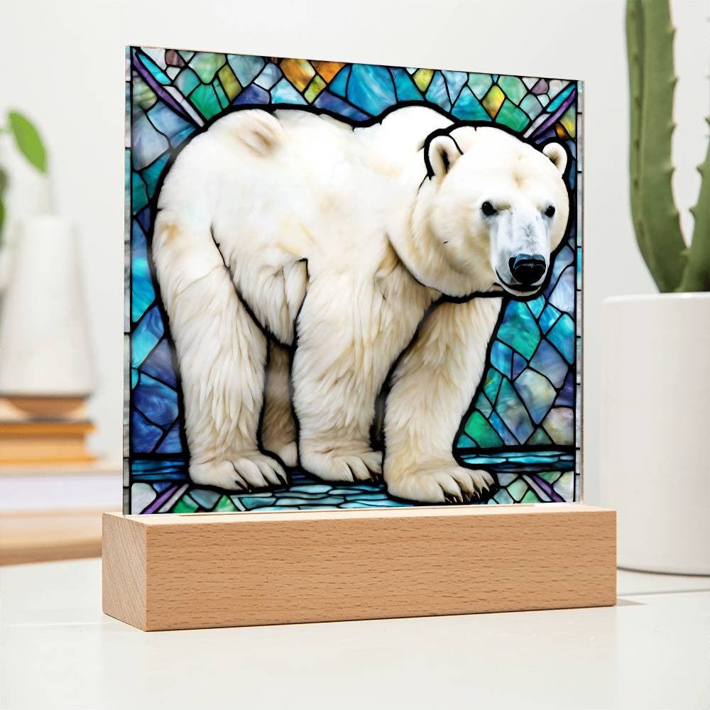 Polar Bear Faux Stained Glass LED Plaque-[Heartfelt Family Gift]