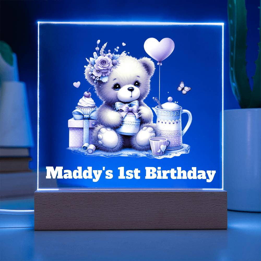 1st Birthday Teddy Bear Sign Night Light-[Heartfelt Family Gift]