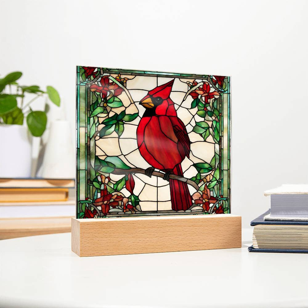 Faux Stained Glass Cardinal Acrylic Plaque Memorial and Remembrance Gift for Loss of Loved One Home Decor for Cardinal Lovers Red Bird-[Heartfelt Family Gift]