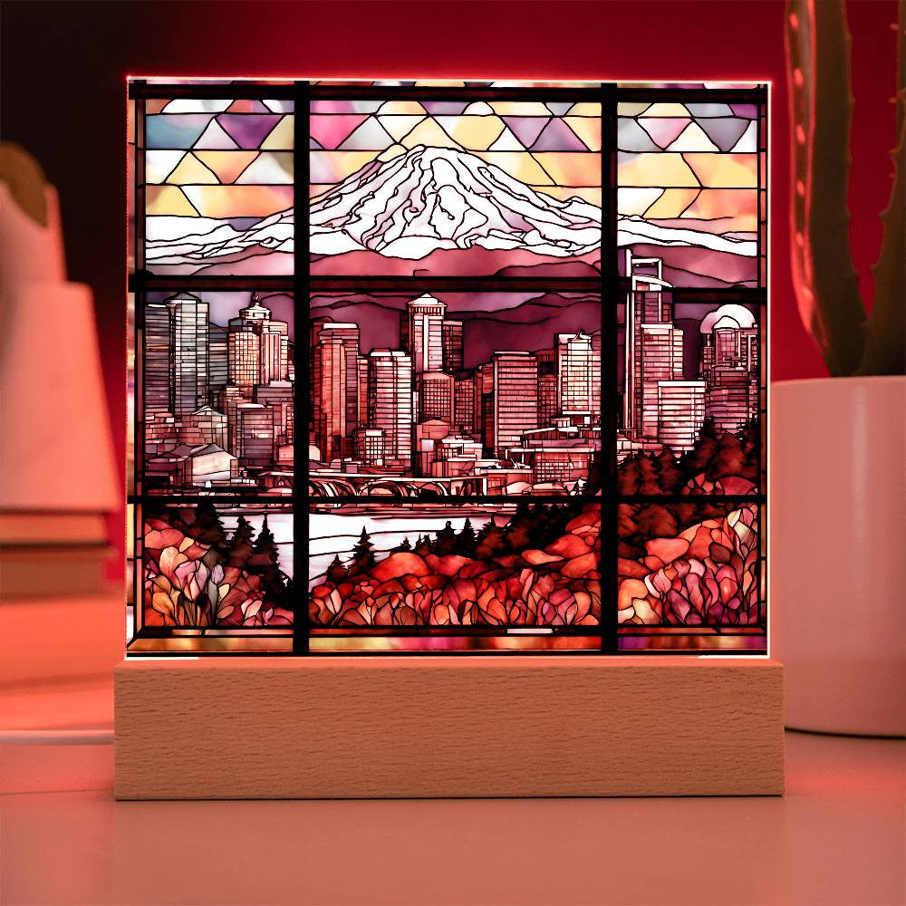 Seattle Skyline Mount Rainier LED Acrylic Plaque-[Heartfelt Family Gift]
