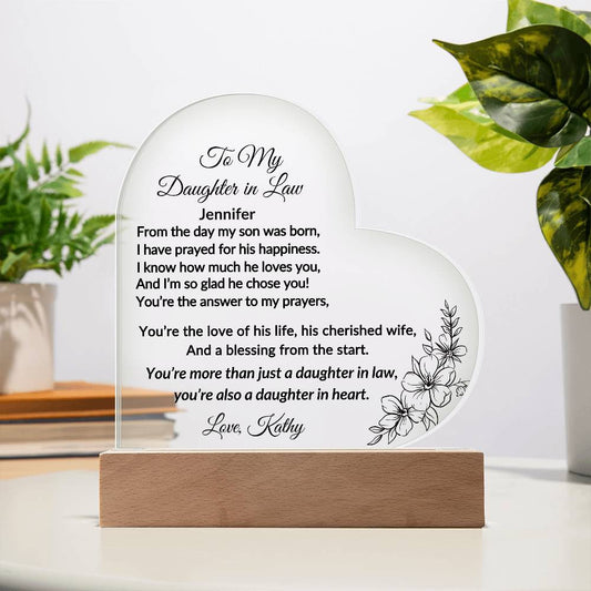 Daughter in Law Acrylic Heart Plaque-[Heartfelt Family Gift]