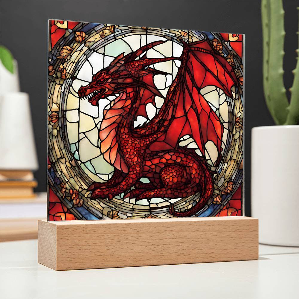 Dragon Faux Stained Glass Plaque - Medieval Nightlight and Fantasty Gift for Dragon Lovers - Gothic Home Decor-[Heartfelt Family Gift]
