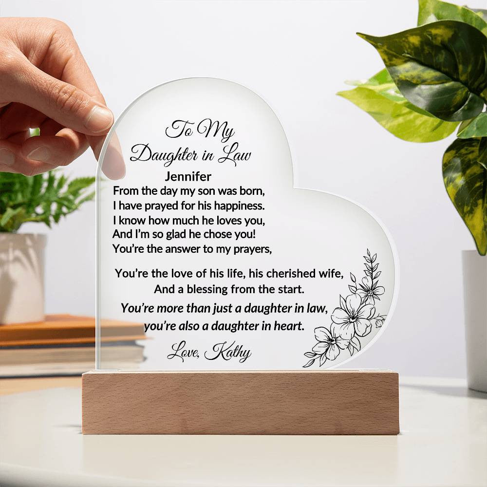 Daughter in Law Acrylic Heart Plaque-[Heartfelt Family Gift]