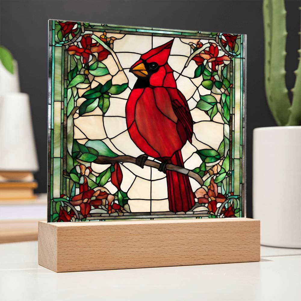 Faux Stained Glass Cardinal Acrylic Plaque Memorial and Remembrance Gift for Loss of Loved One Home Decor for Cardinal Lovers Red Bird-[Heartfelt Family Gift]