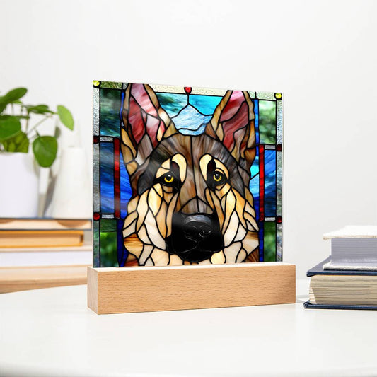 German Shepherd Faux Stained Glass Picture, Dog Nightlight, Dog Lover Gift,  Bulldog Photo, Pug Gift, Golden Retriever Dog Gift, Room Decor-[Heartfelt Family Gift]