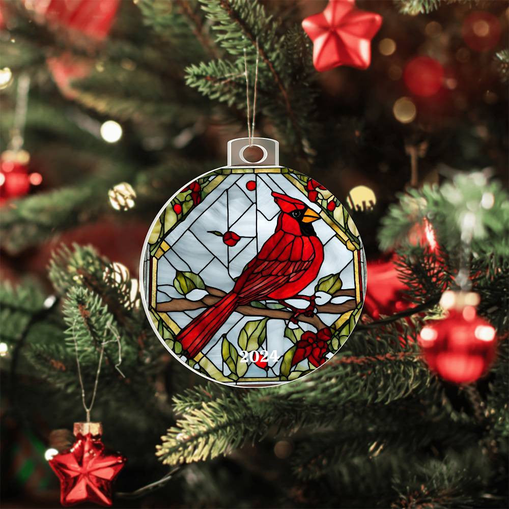 Cardinal Acrylic Christmas Tree Ornament-[Heartfelt Family Gift]