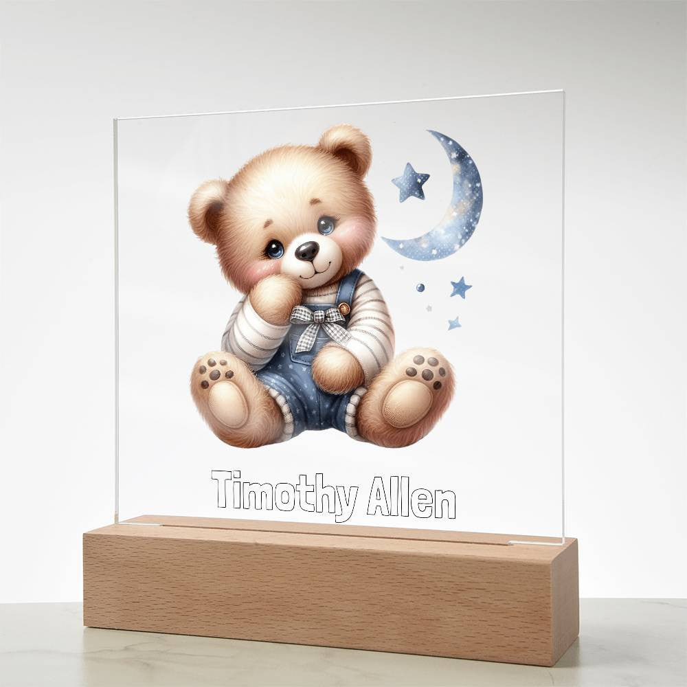 Teddy Bear Night Light, Boys Bedroom Decor, Nursery Room, Babies Room, Childs Nightlight, Babys nitelight, baby shower gift, Lighted Plaque Table Lamp-[Heartfelt Family Gift]