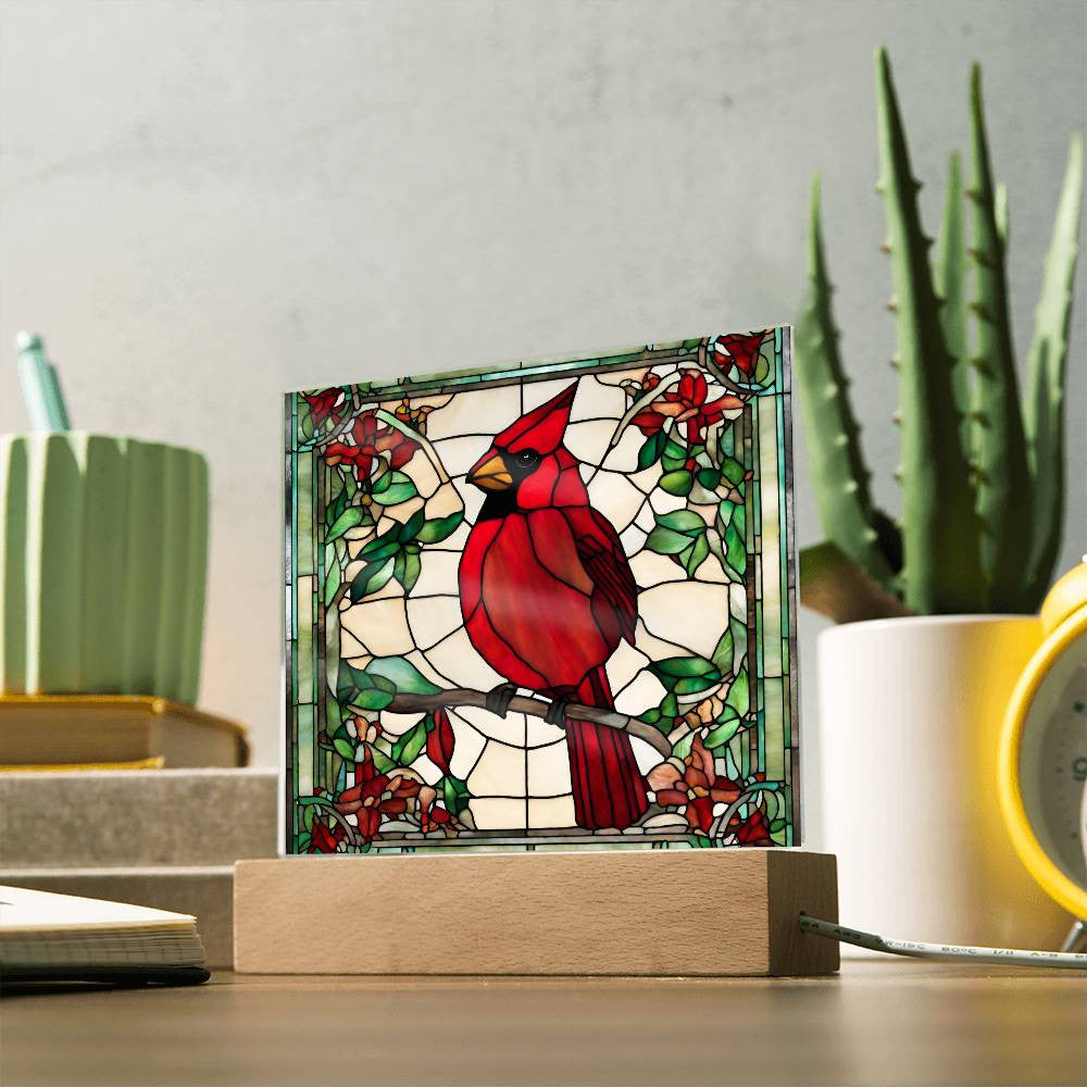 Faux Stained Glass Cardinal Acrylic Plaque Memorial and Remembrance Gift for Loss of Loved One Home Decor for Cardinal Lovers Red Bird-[Heartfelt Family Gift]