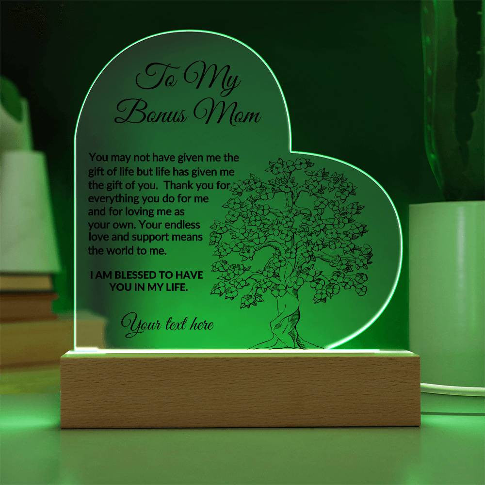 To My bonus mom LED Acrylic Heart Plaque Gift-[Heartfelt Family Gift]