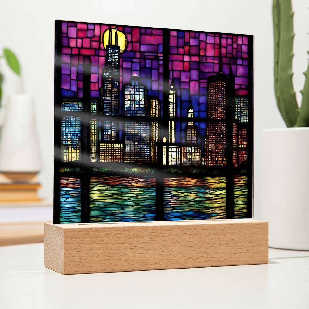 Chicago Skyline Sears Town LED Acrylic Square Plaque-[Heartfelt Family Gift]