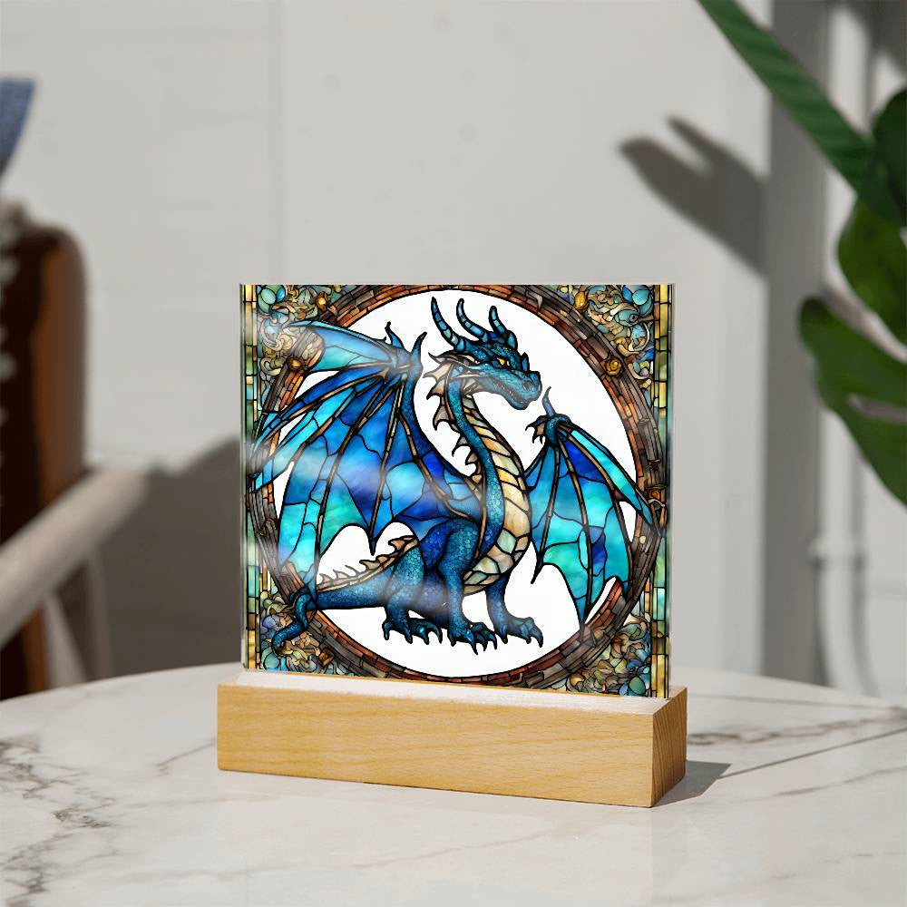 Dragon Faux Stained Glass Plaque - Medieval Nightlight and Fantasty Gift for Dragon Lovers - Gothic Home Decor-[Heartfelt Family Gift]