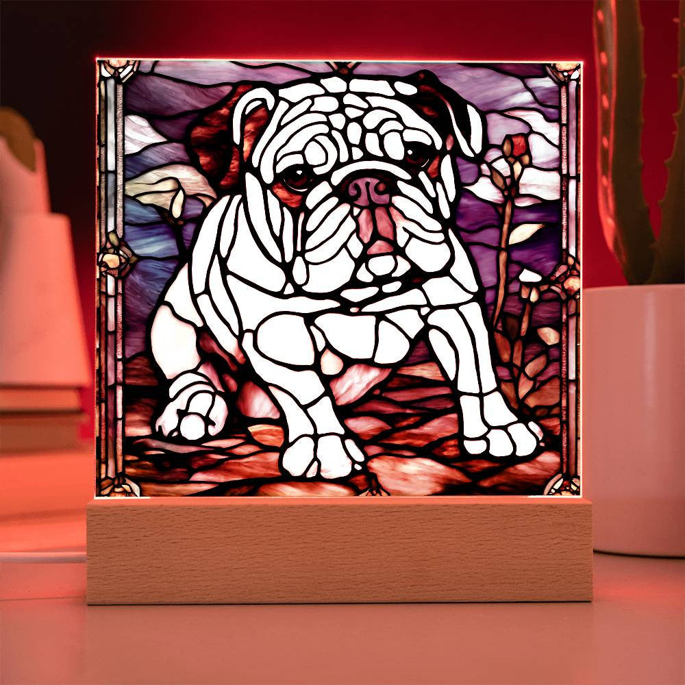 Bulldog Acrylic Bedside Lamp, English Bulldog Acrylic Plaque, Frenchie Home Decor,  Gift for French English Bulldog owner, Dog lover gift, Faux Stained Glass, Frenchie Picture-[Heartfelt Family Gift]