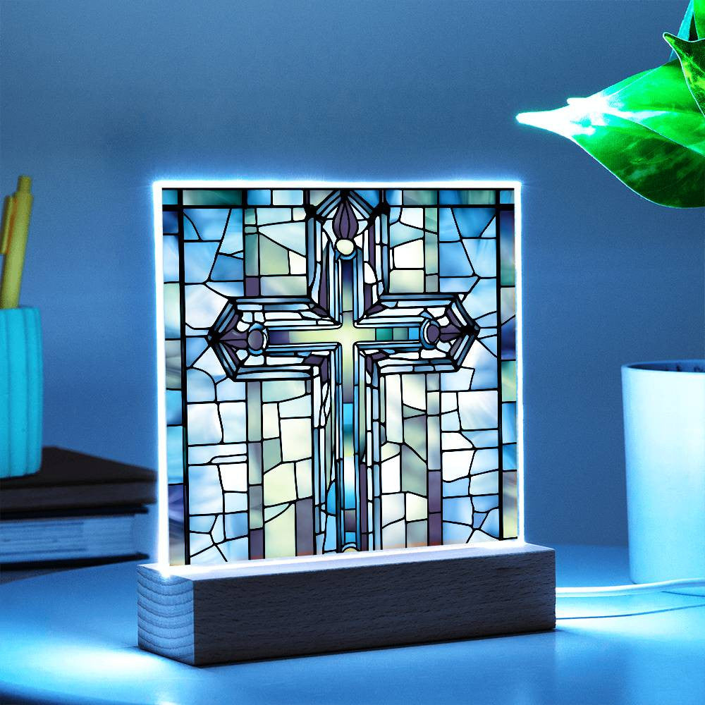 Biblical Cross Faux Stained Glass - Christian Religious Gift for Catholic 1st Communion Baptism and Loss of Loved Ones-[Heartfelt Family Gift]
