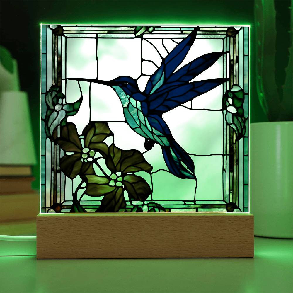 Stained Glass Hummingbird Flowers LED Plaque - Perfect Gift for Bird  Poppy Lovers-[Heartfelt Family Gift]