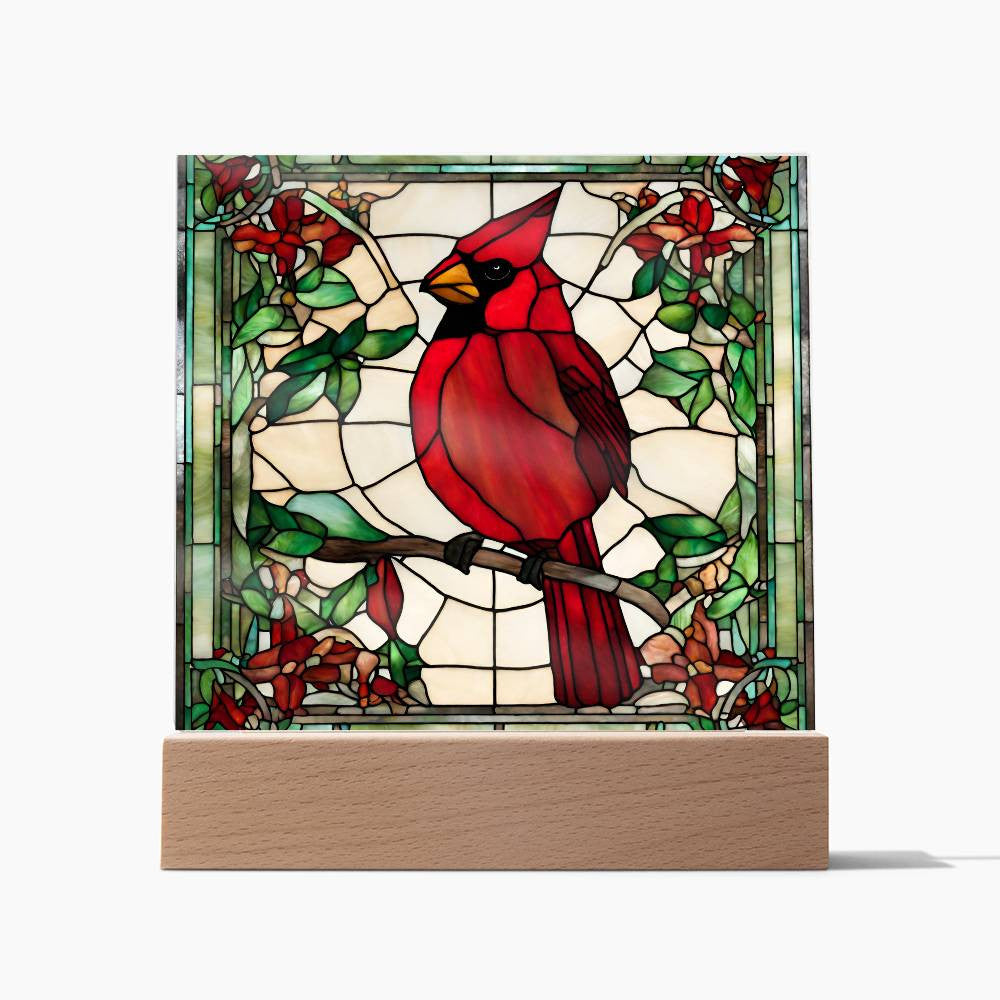 Faux Stained Glass Cardinal Acrylic Plaque Memorial and Remembrance Gift for Loss of Loved One Home Decor for Cardinal Lovers Red Bird-[Heartfelt Family Gift]