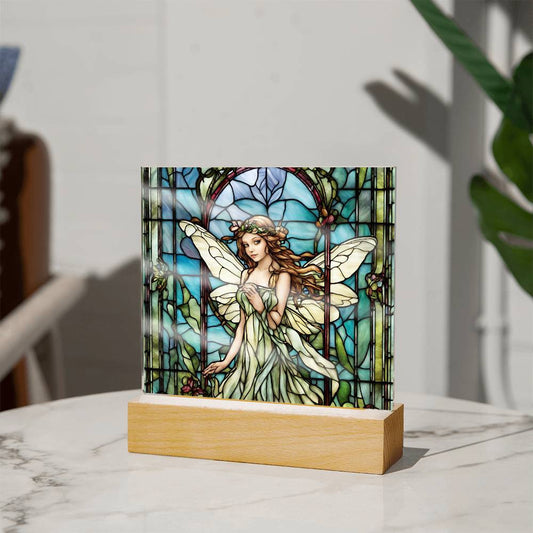 Fairy Faux Stained Glass Acrylic Plaque Gift For Fantasy Lover Gift Winged Fairy Nightlight For Mythical Creature Decoration Birthday Girls-[Heartfelt Family Gift]