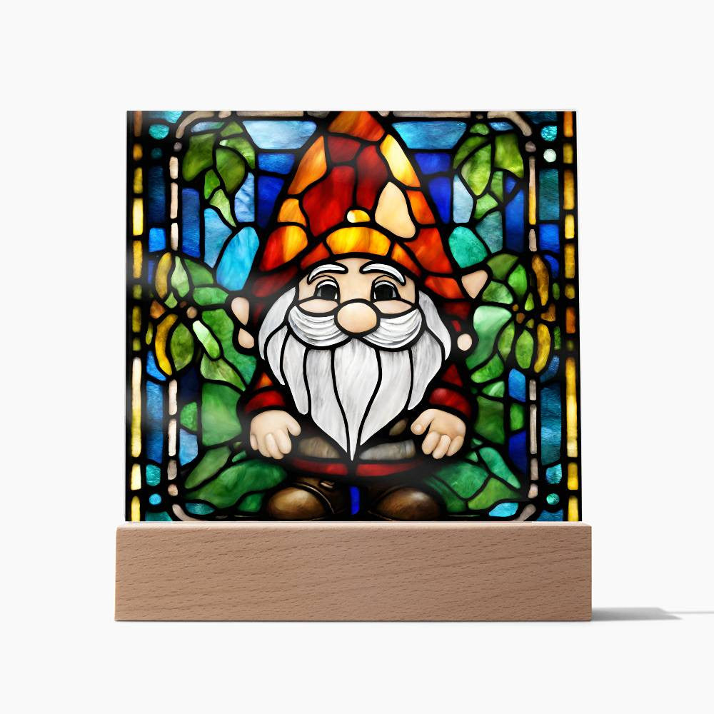Gnome Faux Stained Glass Acrylic Square Plaque-[Heartfelt Family Gift]