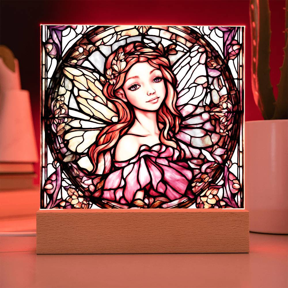 Fairy Faux Stained Glass Acrylic Plaque Gift For Fantasy Lover Gift Winged Fairy Nightlight For Mythical Creature Decoration Birthday Girls-[Heartfelt Family Gift]