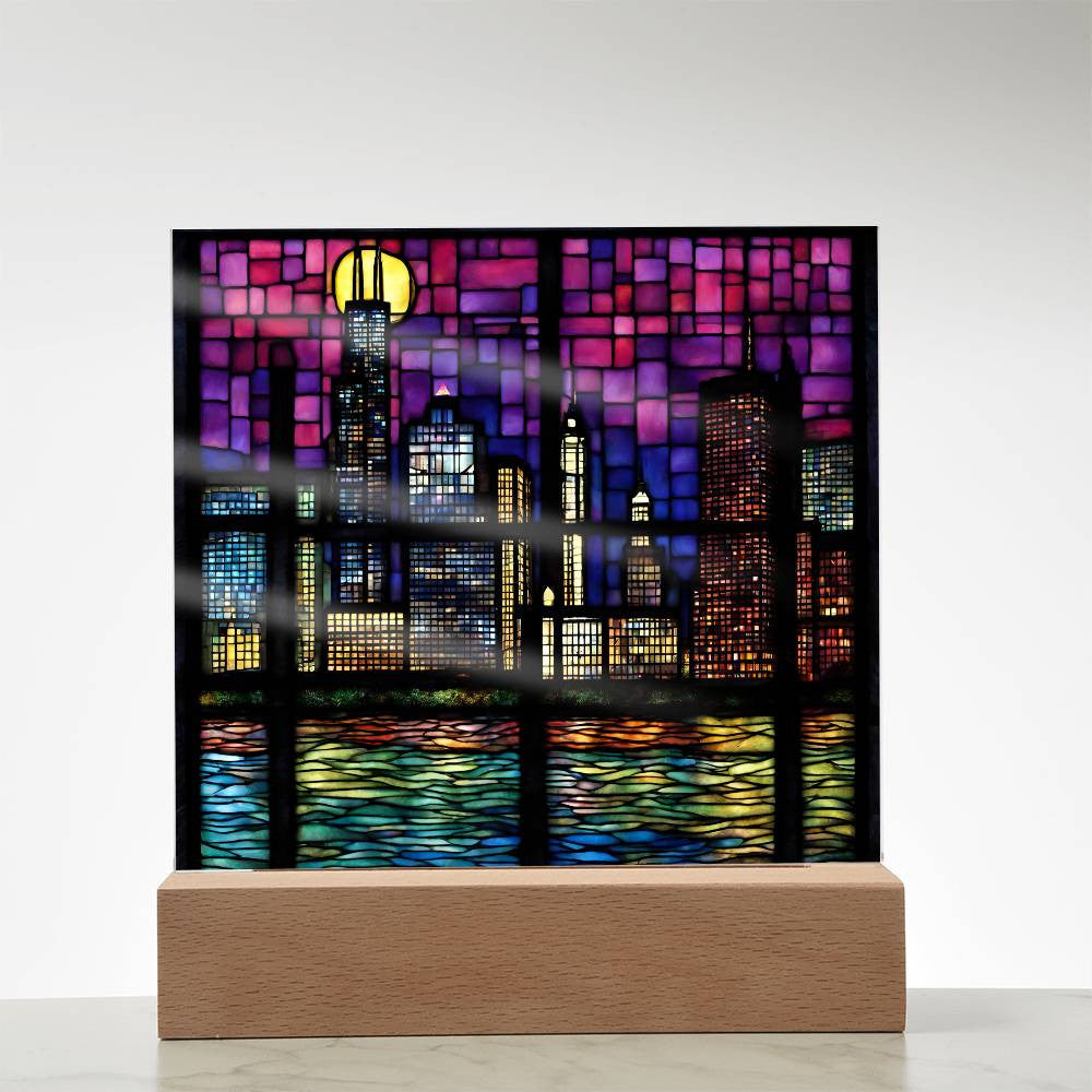 Chicago Skyline Sears Town LED Acrylic Square Plaque-[Heartfelt Family Gift]