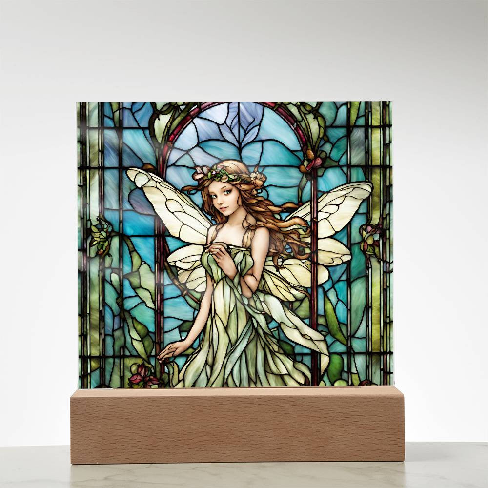 Fairy Faux Stained Glass Acrylic Plaque Gift For Fantasy Lover Gift Winged Fairy Nightlight For Mythical Creature Decoration Birthday Girls-[Heartfelt Family Gift]