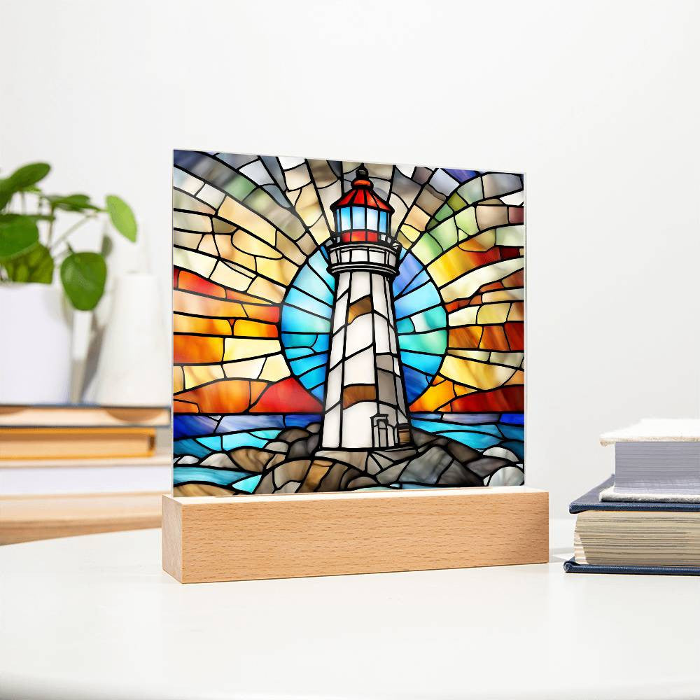 Lighthouse Faux Stained Glass Acrylic Plaque For Beach House Decoration Gift For Birthday Present Home Decor New Home-[Heartfelt Family Gift]