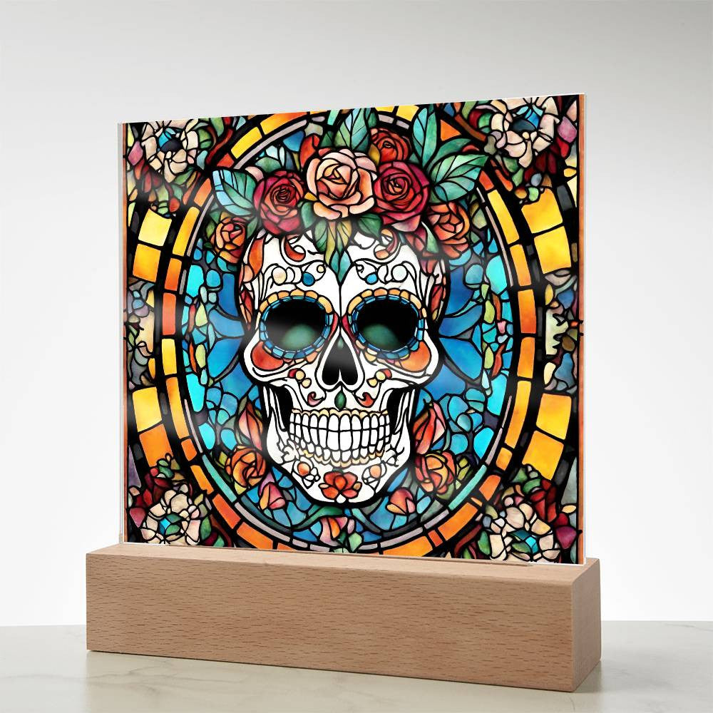 Sugar Skull Acrylic Square Plaque Halloween Decoration-[Heartfelt Family Gift]
