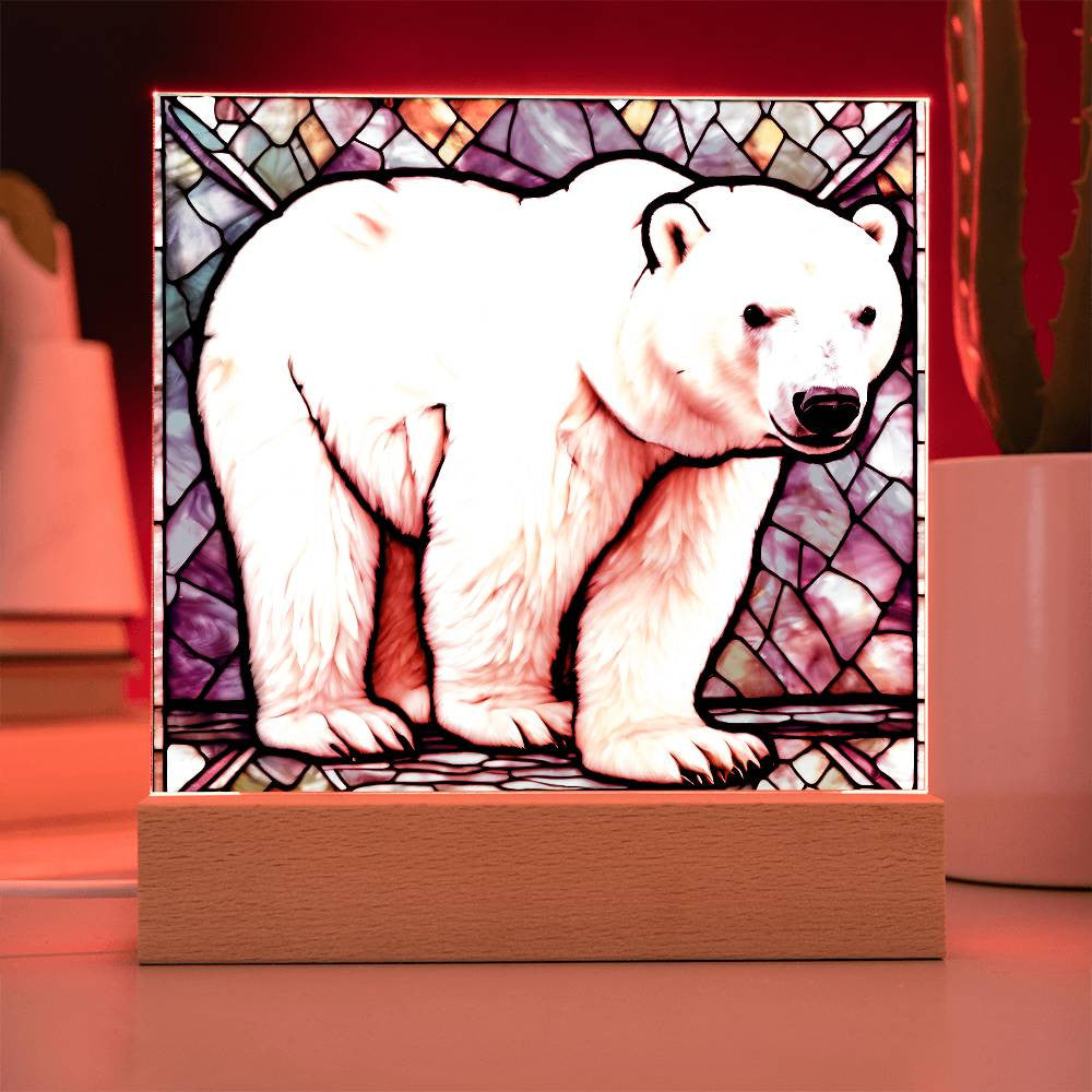 Polar Bear Faux Stained Glass LED Plaque-[Heartfelt Family Gift]