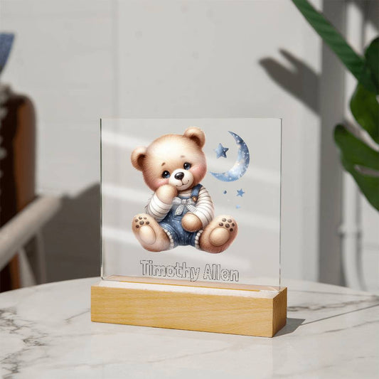 Teddy Bear Night Light, Boys Bedroom Decor, Nursery Room, Babies Room, Childs Nightlight, Babys nitelight, baby shower gift, Lighted Plaque Table Lamp-[Heartfelt Family Gift]
