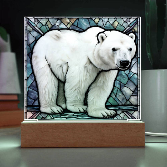 Polar Bear Faux Stained Glass LED Plaque-[Heartfelt Family Gift]