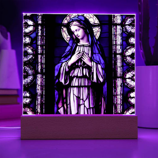 Faux Stained Glass Virgin Mary Acrylic Plaque - LED Nightlight - Religious Home Decor - Catholic Gift-[Heartfelt Family Gift]
