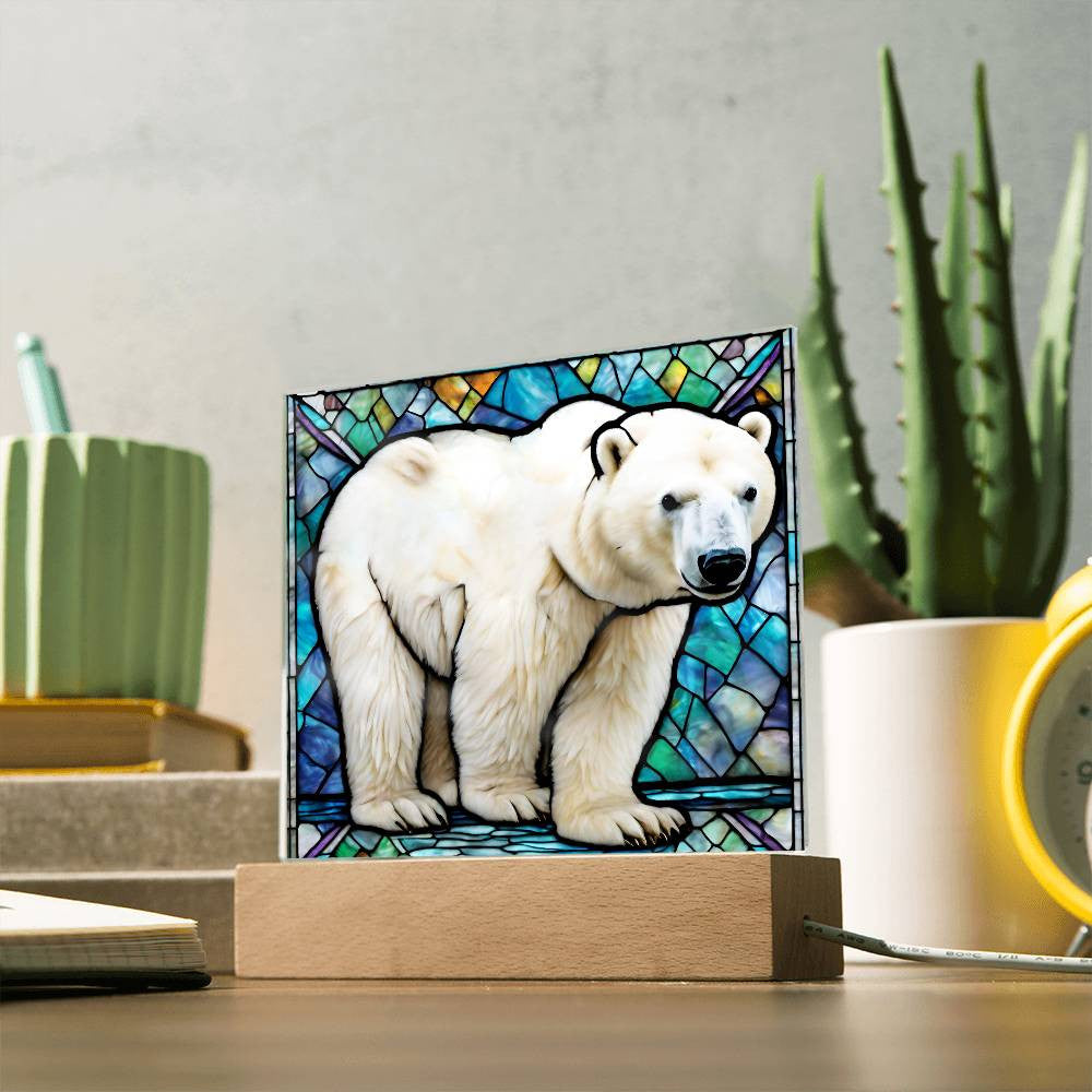 Polar Bear Faux Stained Glass LED Plaque-[Heartfelt Family Gift]