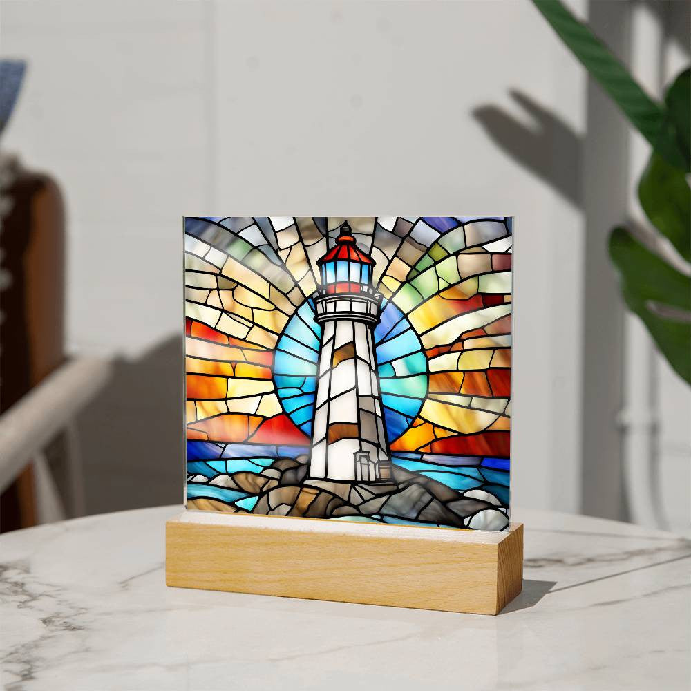 Lighthouse Faux Stained Glass Acrylic Plaque For Beach House Decoration Gift For Birthday Present Home Decor New Home-[Heartfelt Family Gift]