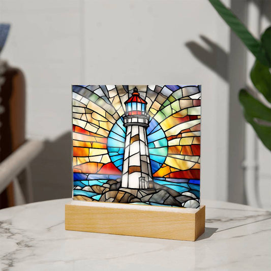 Lighthouse Faux Stained Glass Acrylic Plaque For Beach House Decoration Gift For Birthday Present Home Decor New Home-[Heartfelt Family Gift]