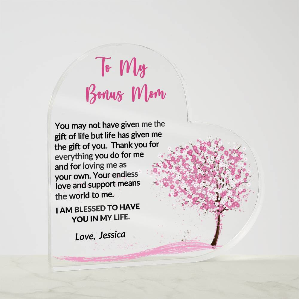 Bonus Mom Gift Acrylic Heart Plaque-[Heartfelt Family Gift]