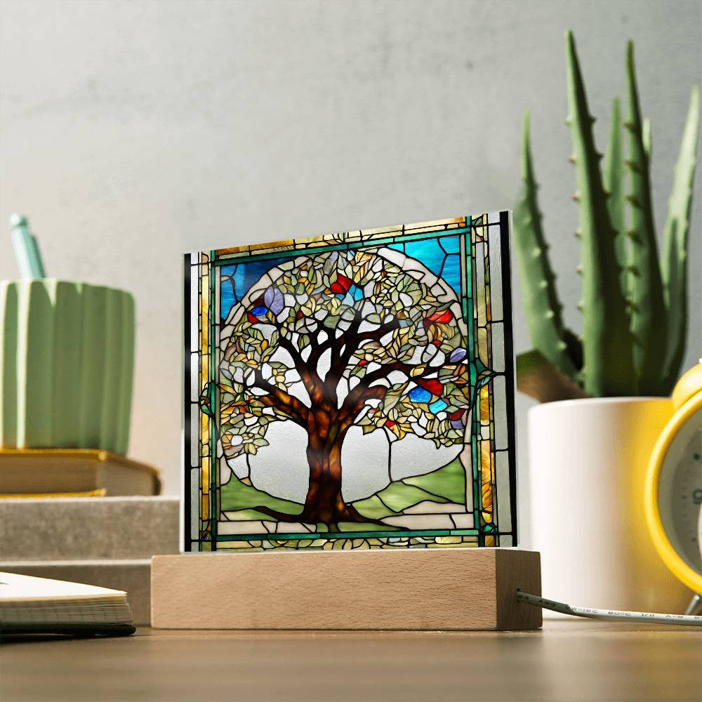Tree of Life LED Stained Glass Plaque  Sobriety  Recovery Gift  Transplant Survivor  Home Decor Nightlight-[Heartfelt Family Gift]