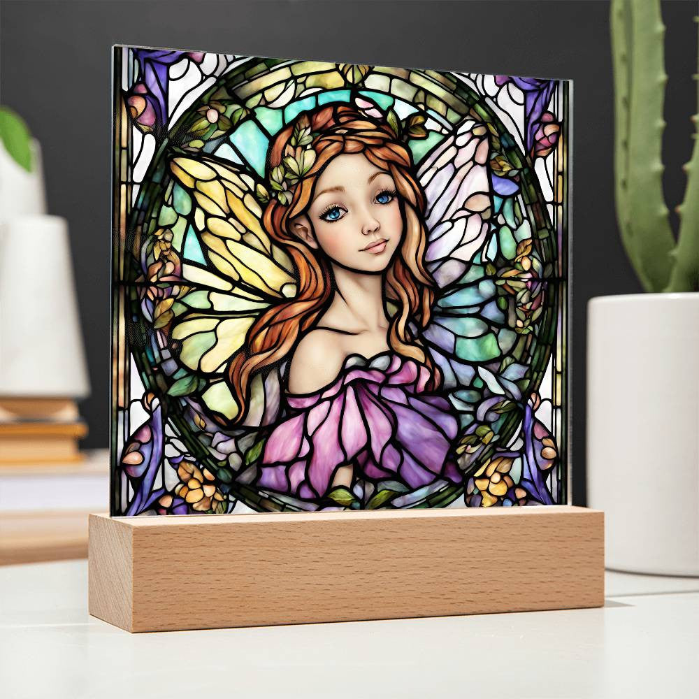 Fairy Faux Stained Glass Acrylic Plaque Gift For Fantasy Lover Gift Winged Fairy Nightlight For Mythical Creature Decoration Birthday Girls-[Heartfelt Family Gift]