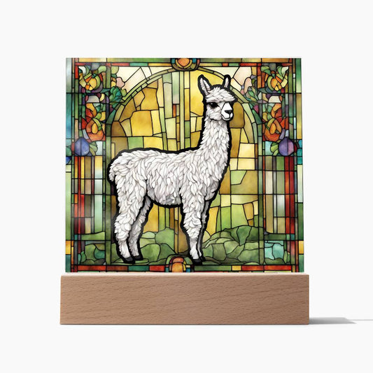 Alpaca Faux Stained Glass Acrylic Plaque-[Heartfelt Family Gift]