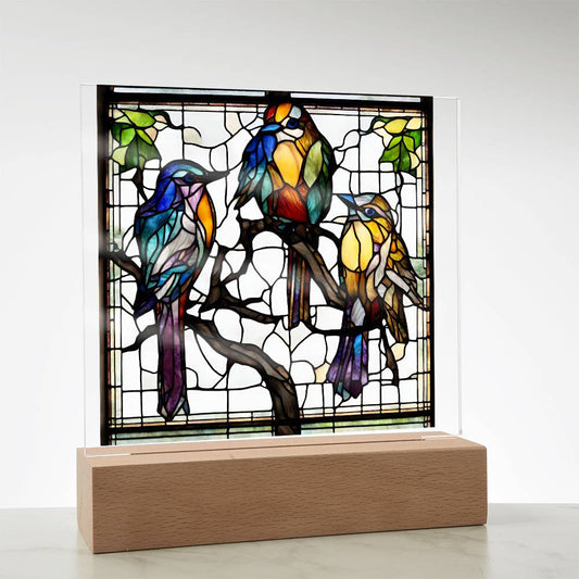 Birds Faux Stained Glass Acrylic Plaque-[Heartfelt Family Gift]