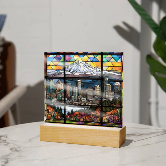 Seattle Skyline Mount Rainier LED Acrylic Plaque-[Heartfelt Family Gift]