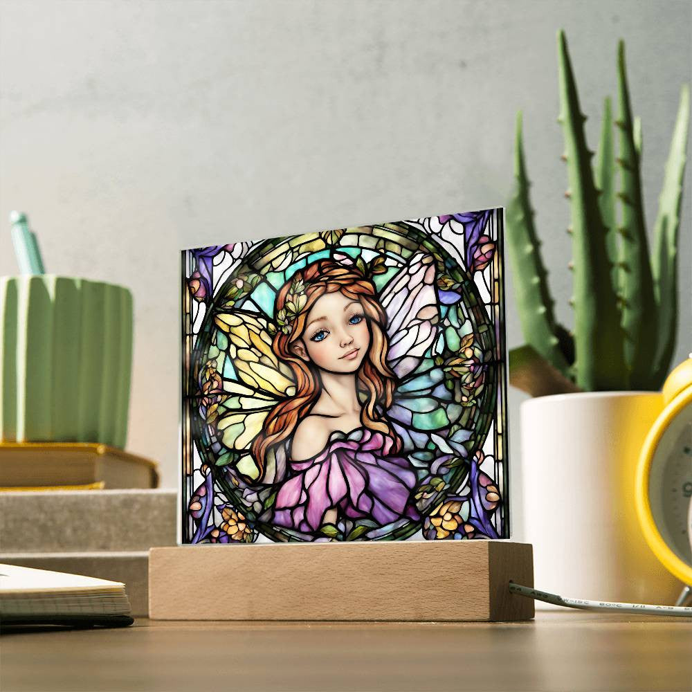 Fairy Faux Stained Glass Acrylic Plaque Gift For Fantasy Lover Gift Winged Fairy Nightlight For Mythical Creature Decoration Birthday Girls-[Heartfelt Family Gift]